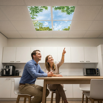 Pack 4 Dalles LED 60x60cm - Puits de Lumière XXL - Éclairage en Trompe-l'œil - "Horizon Arboré"