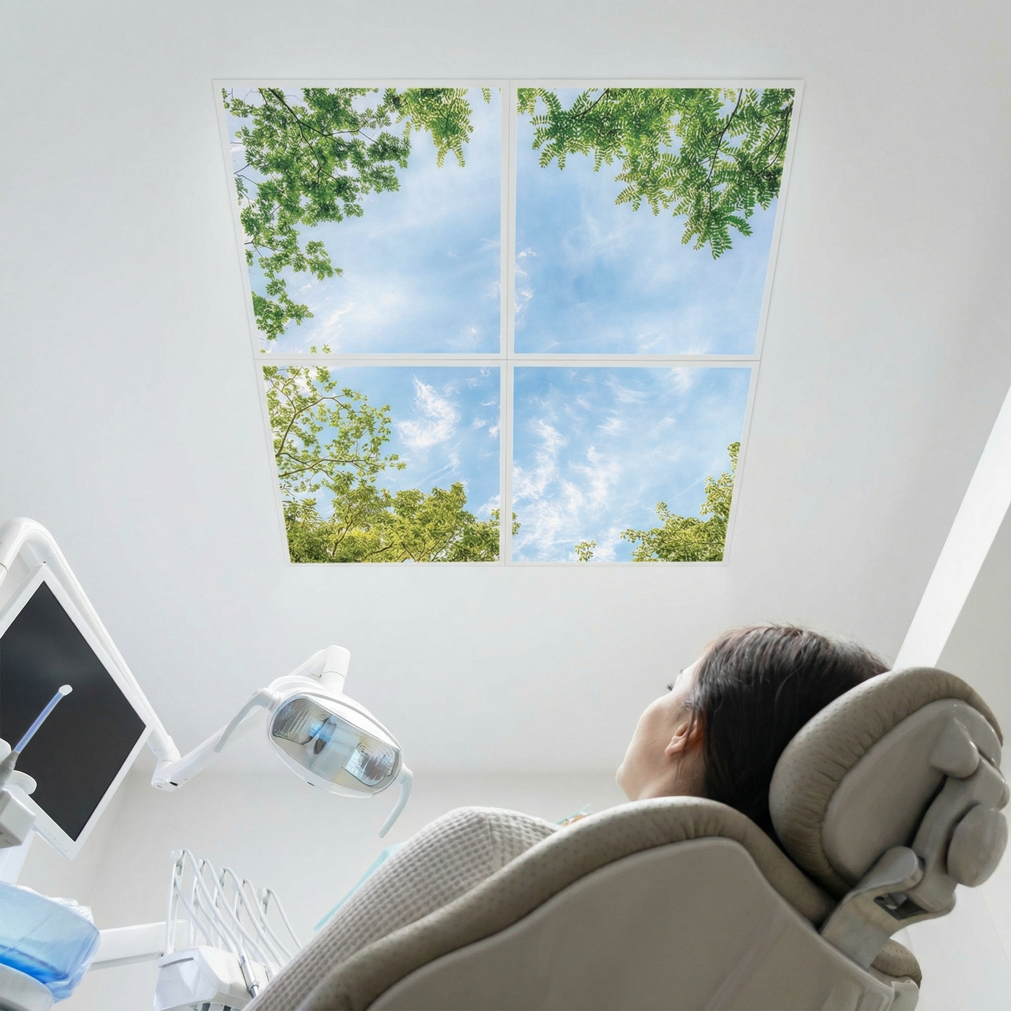 Pack 4 Dalles LED 60x60cm - Puits de Lumière XXL - Éclairage en Trompe-l'œil - "Horizon Arboré"