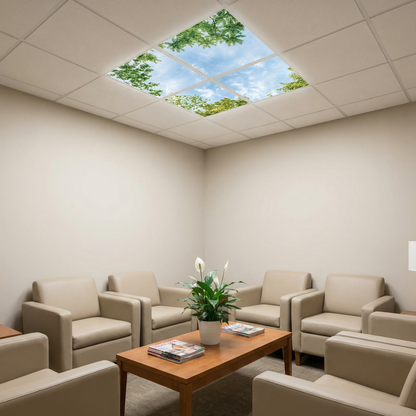 Pack 4 Dalles LED 60x60cm - Puits de Lumière XXL - Éclairage en Trompe-l'œil - "Horizon Arboré"