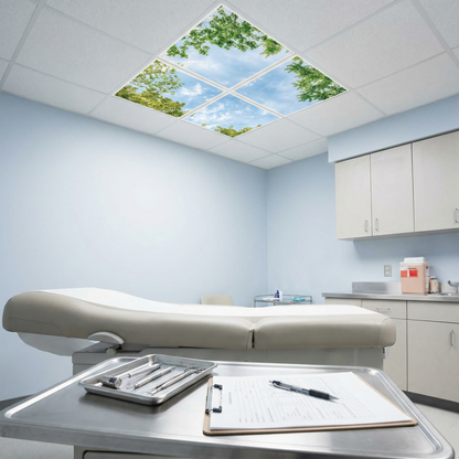 Pack 4 Dalles LED 60x60cm - Puits de Lumière XXL - Éclairage en Trompe-l'œil - "Horizon Arboré"