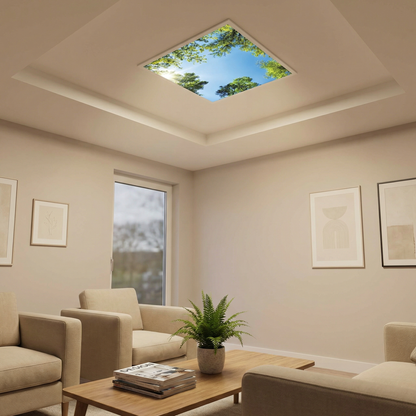 Dalle LED 60x60cm - Puits de Lumière - Éclairage en Trompe-l'œil - "Mystère Forestier"