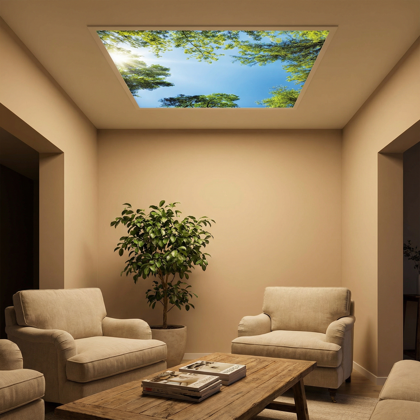 Dalle LED 60x60cm - Puits de Lumière - Éclairage en Trompe-l'œil - "Mystère Forestier"