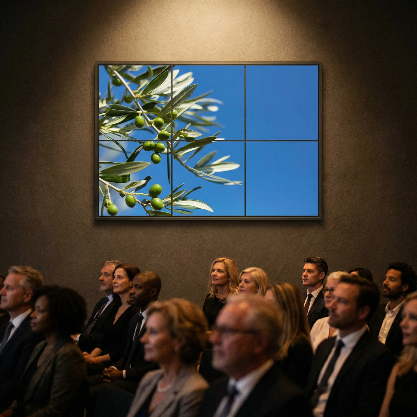 Pack 6 Dalles LED 60x60cm - Plafond Visuel - Éclairage en Trompe-l'œil - "Parfum d'Oliviers"