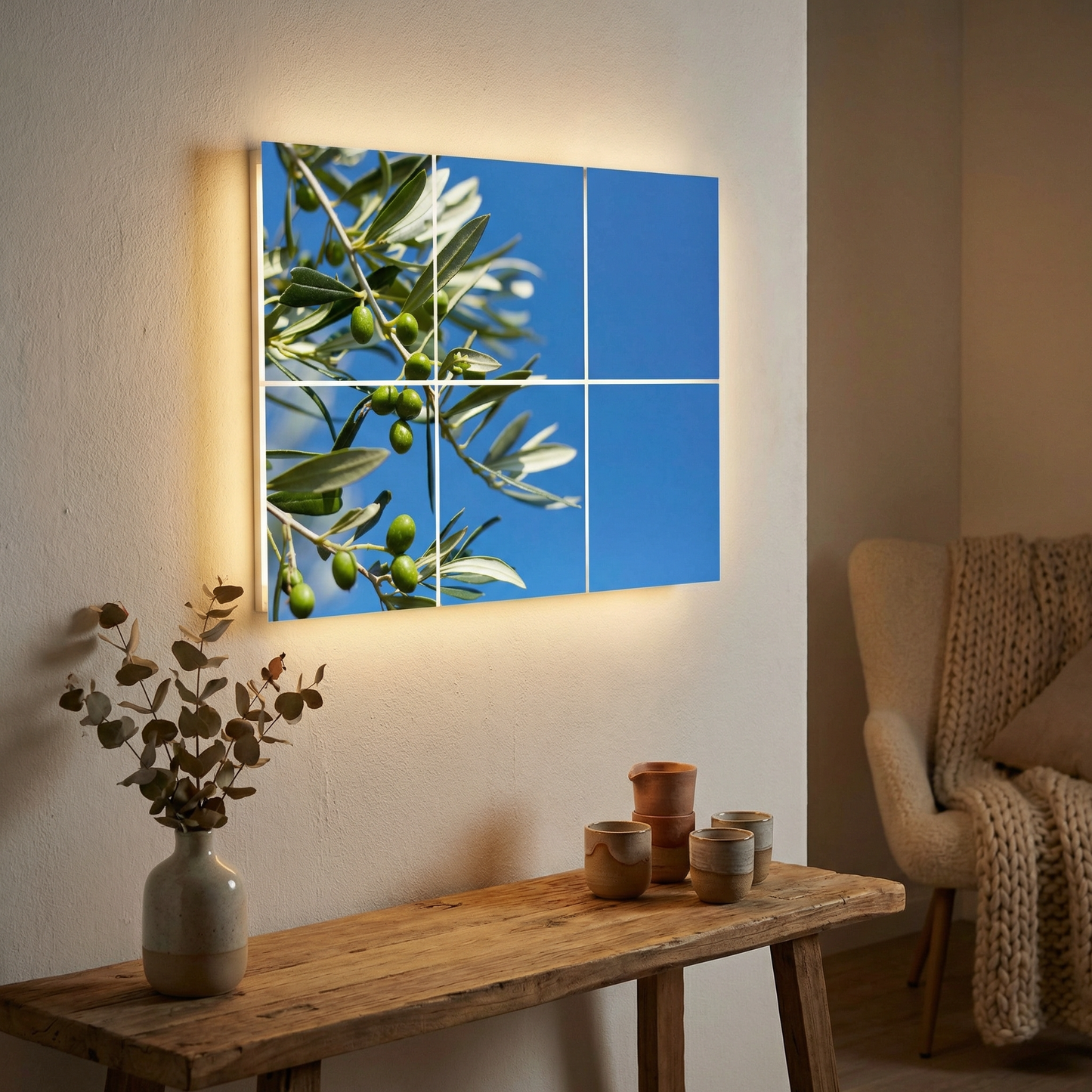 Pack 6 Dalles LED 60x60cm - Plafond Visuel - Éclairage en Trompe-l'œil - "Parfum d'Oliviers"