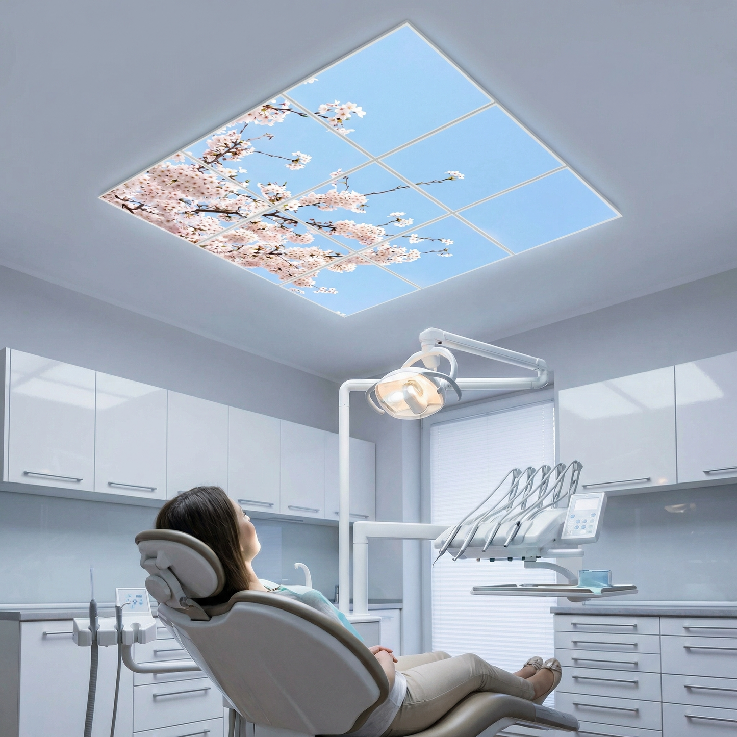 Pack 9 Dalles LED 60x60cm - Verrière Intégrale - Éclairage en Trompe-l'œil - "Fleurs de Ciel"