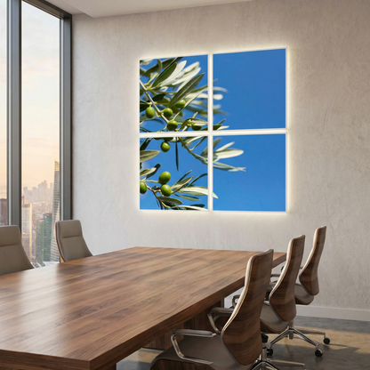 Pack 4 Dalles LED 60x60cm - Puits de Lumière XXL - Éclairage en Trompe-l'œil - "Parfum d'Oliviers"