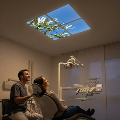 Pack 4 Dalles LED 60x60cm - Puits de Lumière XXL - Éclairage en Trompe-l'œil - "Parfum d'Oliviers"