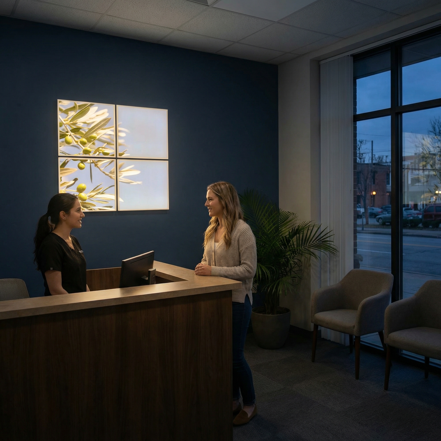 Pack 4 Dalles LED 60x60cm - Puits de Lumière XXL - Éclairage en Trompe-l'œil - "Parfum d'Oliviers"