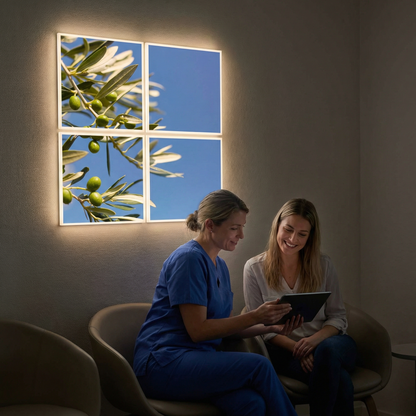 Pack 4 Dalles LED 60x60cm - Puits de Lumière XXL - Éclairage en Trompe-l'œil - "Parfum d'Oliviers"