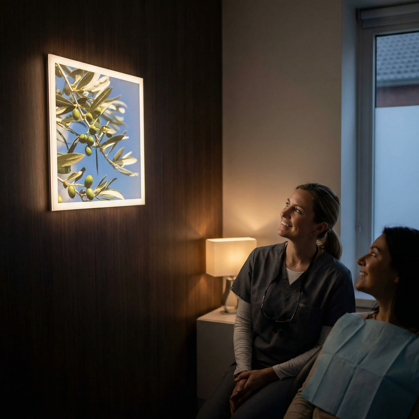 Dalle LED 60x60cm - Puits de Lumière - Éclairage en Trompe-l'œil - "Parfum d'Oliviers"