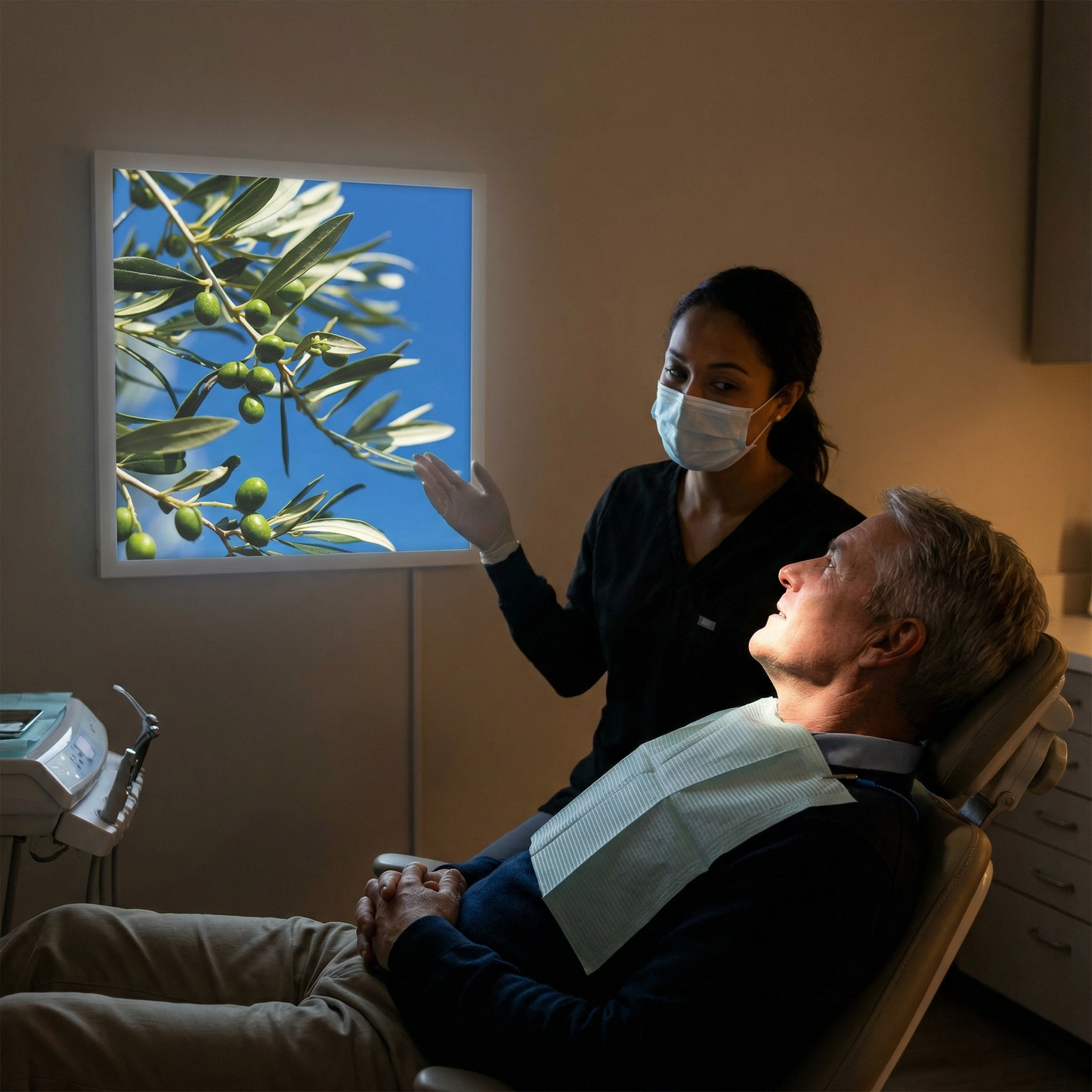 Dalle LED 60x60cm - Puits de Lumière - Éclairage en Trompe-l'œil - "Parfum d'Oliviers"