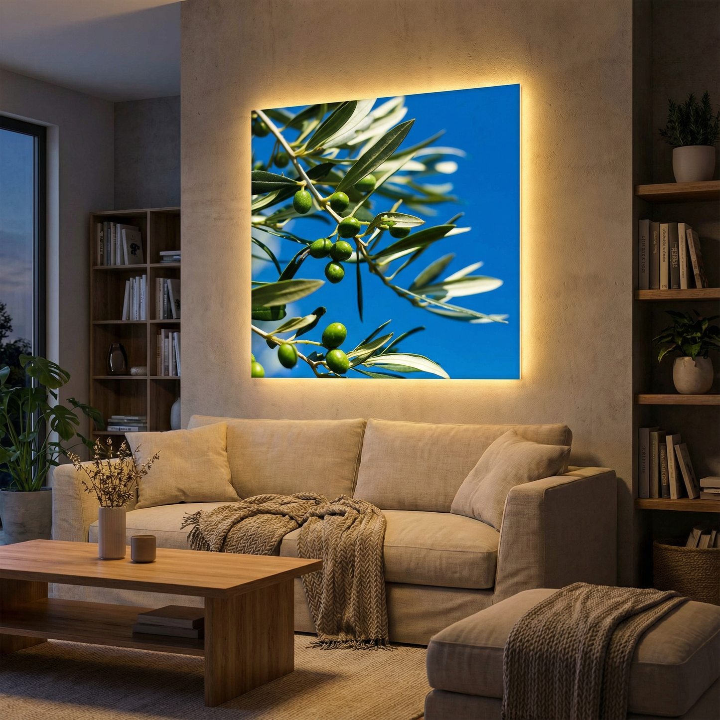 Dalle LED 60x60cm - Puits de Lumière - Éclairage en Trompe-l'œil - "Parfum d'Oliviers"