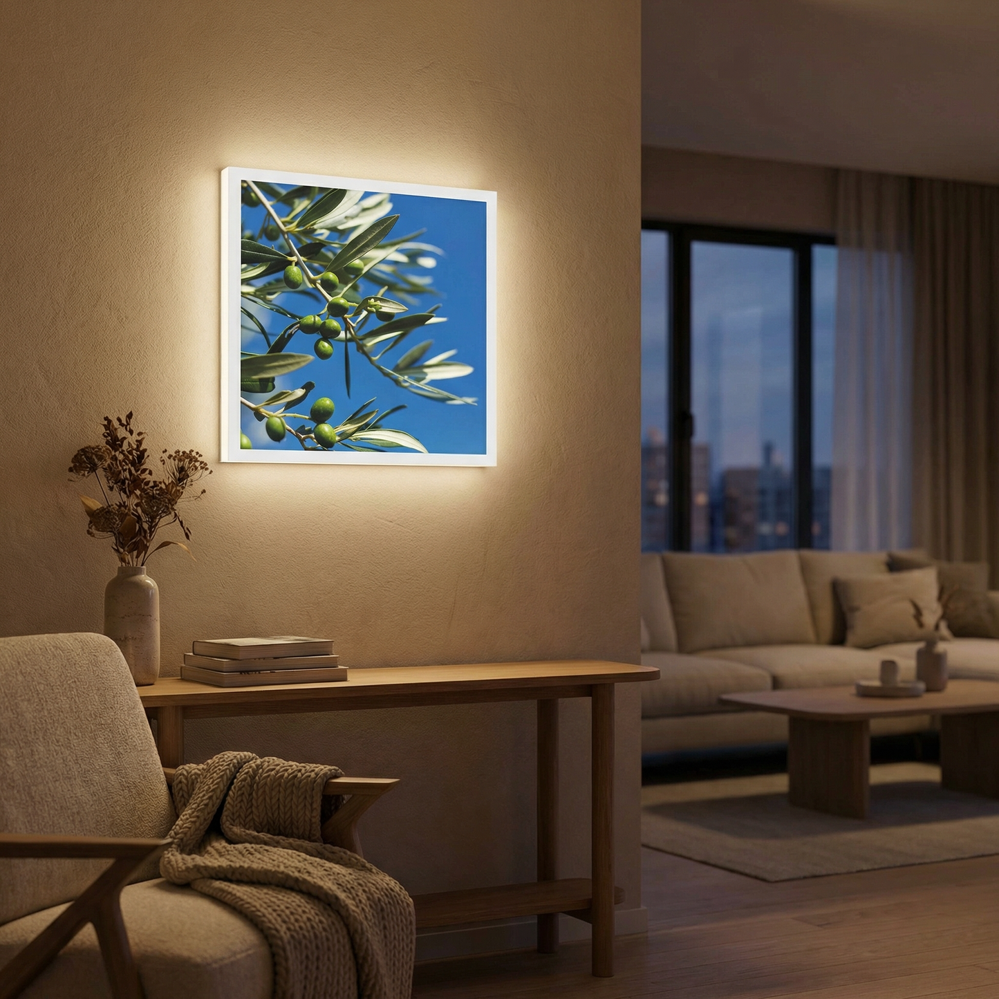 Dalle LED 60x60cm - Puits de Lumière - Éclairage en Trompe-l'œil - "Parfum d'Oliviers"