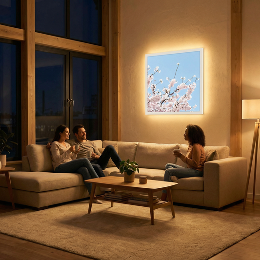 Pack 4 Dalles LED 60x60cm - Puits de Lumière XXL - Éclairage en Trompe-l'œil - "Fleurs de Ciel"