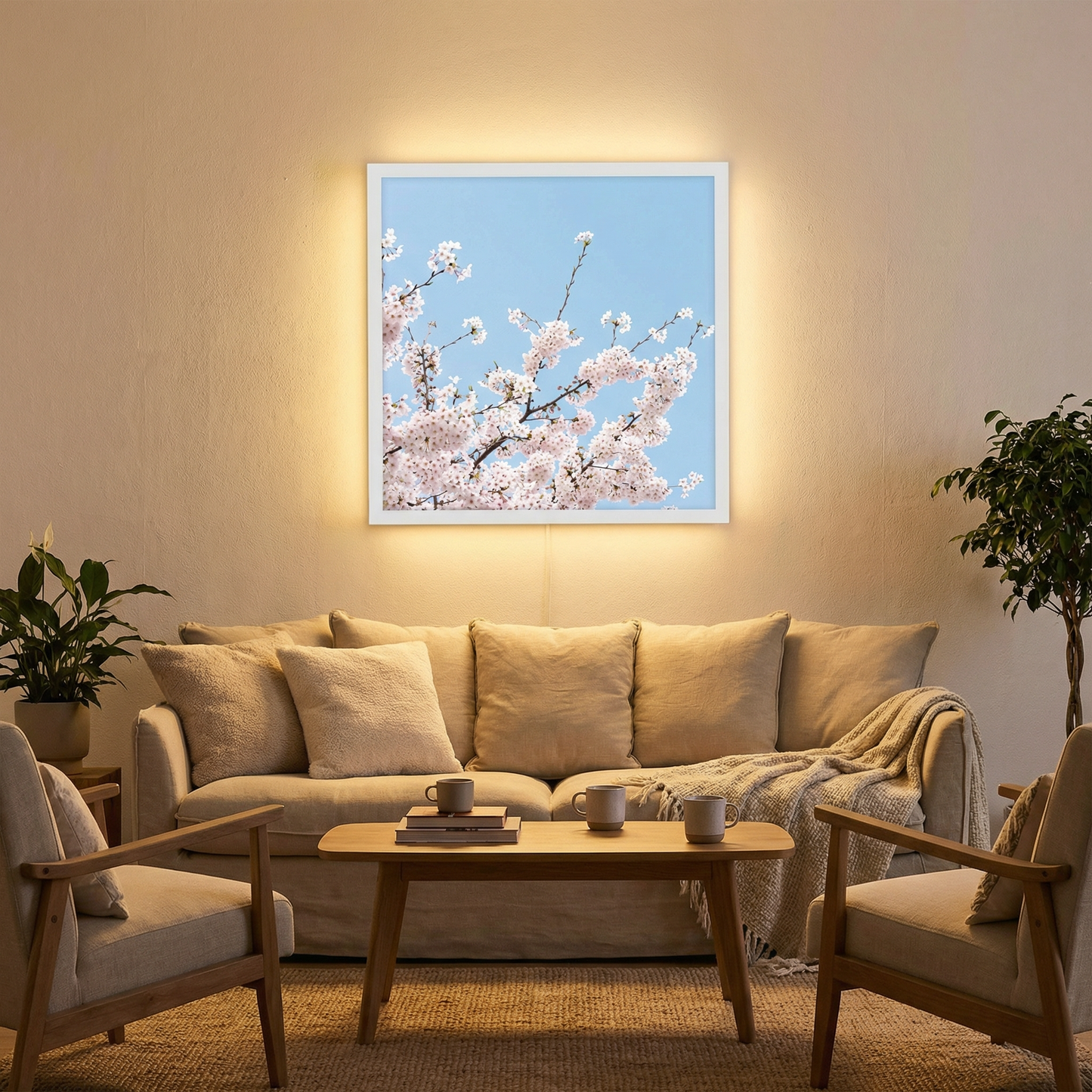 Dalle LED 60x60cm - Puits de Lumière - Éclairage en Trompe-l'œil - "Fleurs de Ciel"