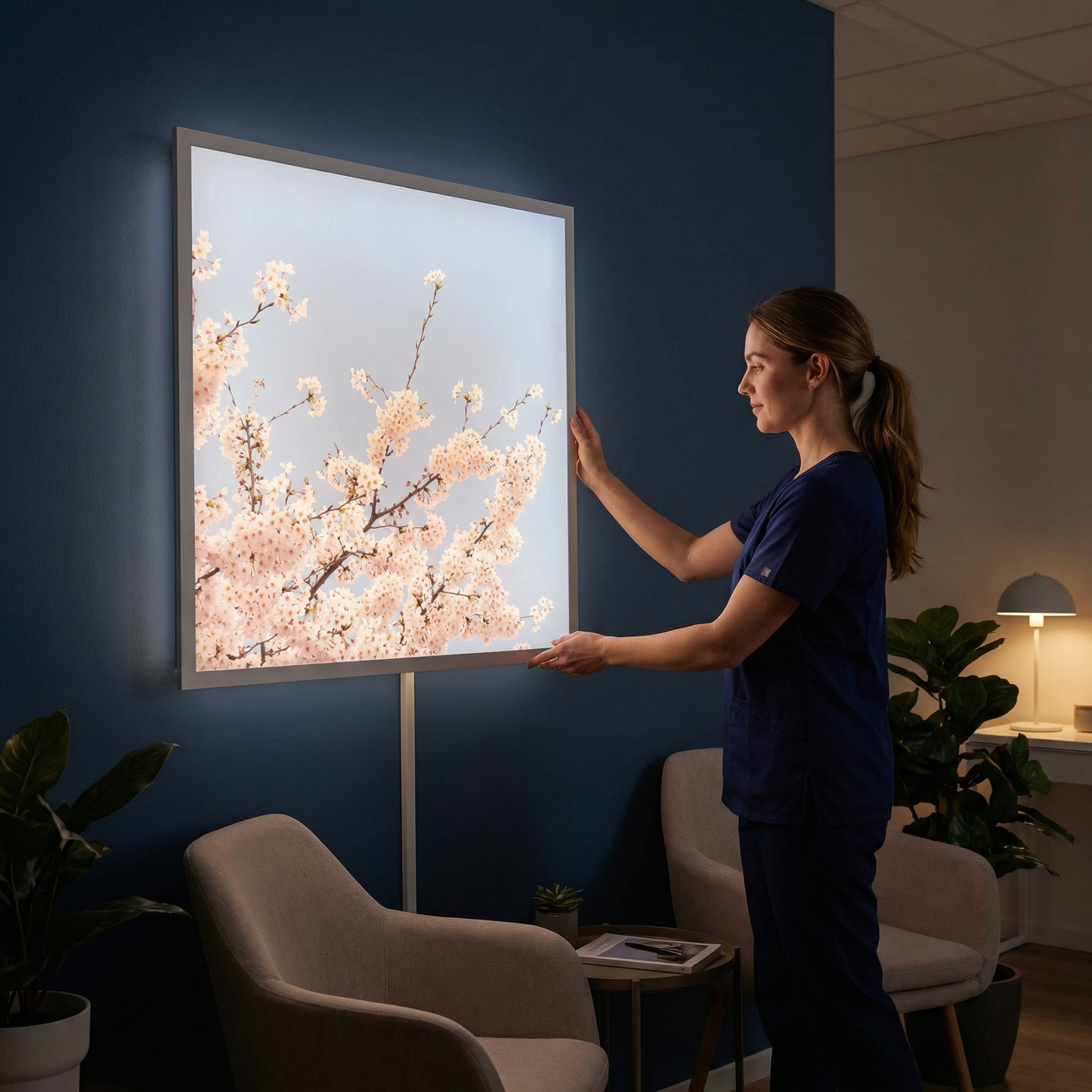 Dalle LED 60x60cm - Puits de Lumière - Éclairage en Trompe-l'œil - "Fleurs de Ciel"