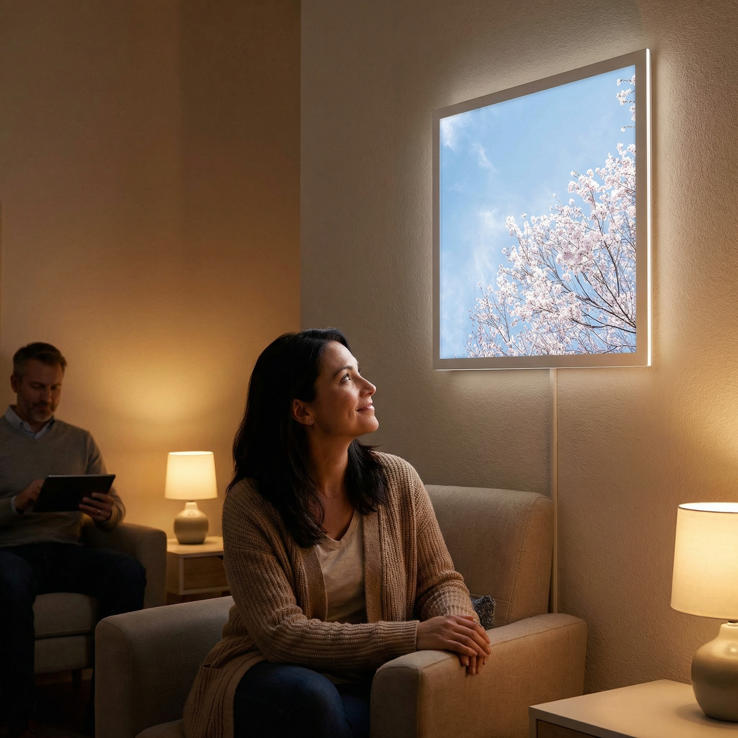 Dalle LED 60x60cm - Puits de Lumière - Éclairage en Trompe-l'œil - "Fleurs de Ciel"