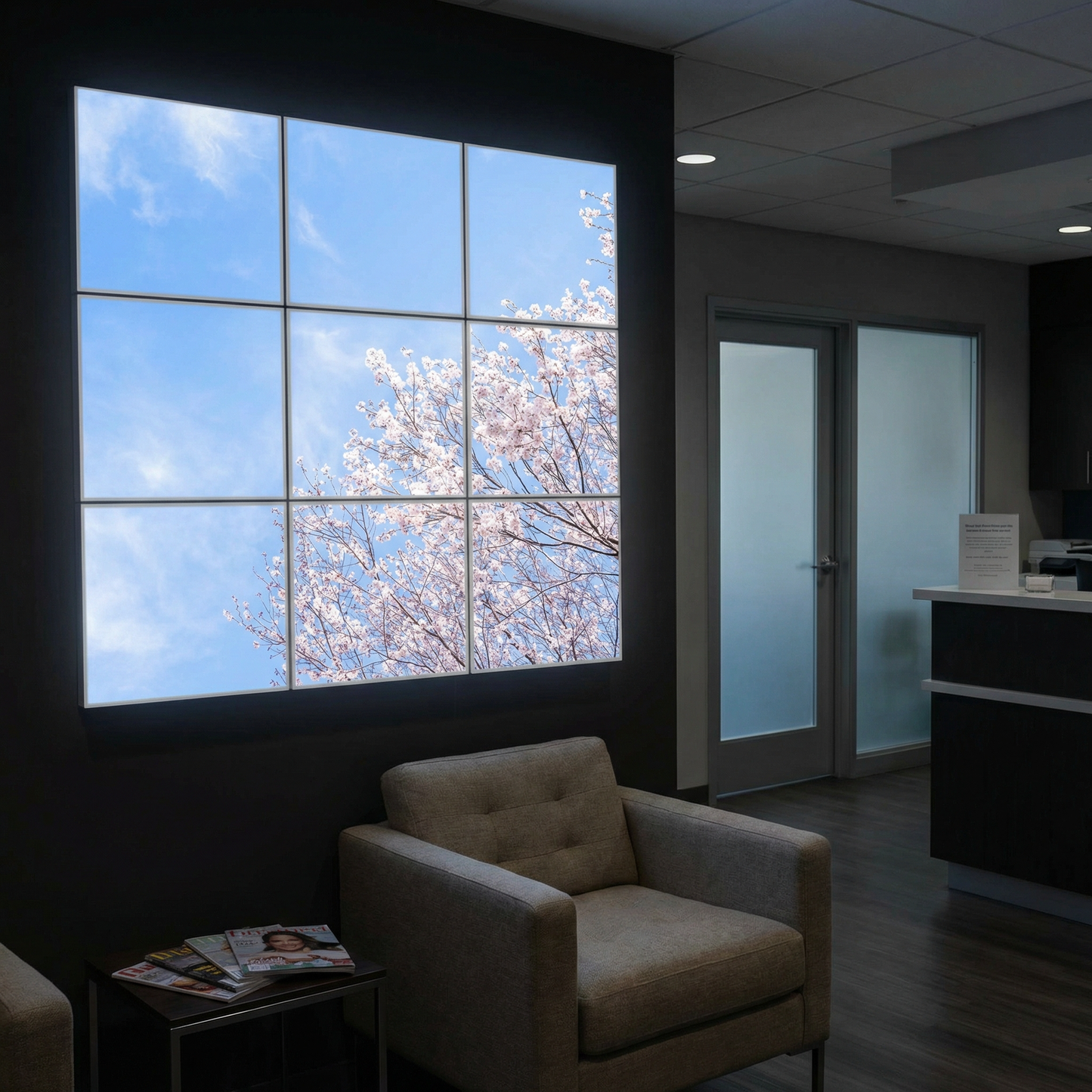 Pack 9 Dalles LED 60x60cm - Verrière Intégrale - Éclairage en Trompe-l'œil - "Nuances Roses"