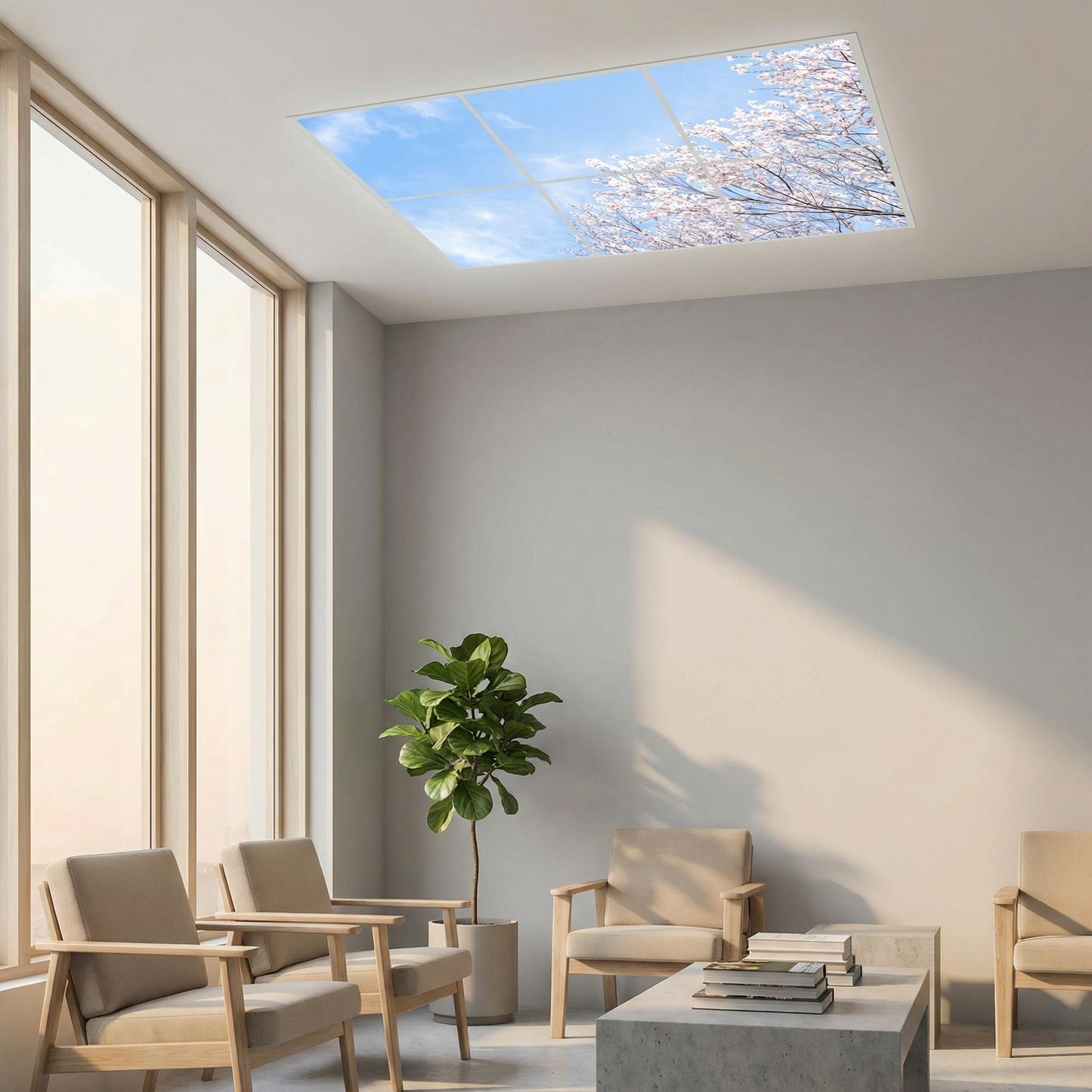 Pack 6 Dalles LED 60x60cm - Plafond Visuel - Éclairage en Trompe-l'œil - "Nuances Roses"