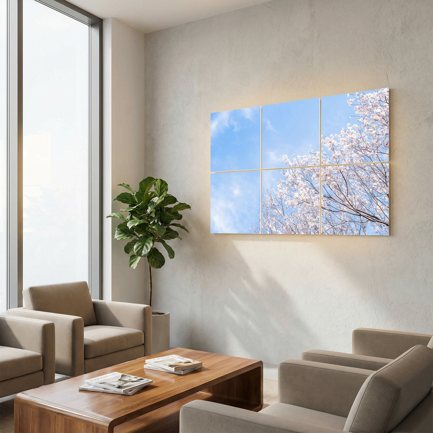 Pack 6 Dalles LED 60x60cm - Plafond Visuel - Éclairage en Trompe-l'œil - "Nuances Roses"