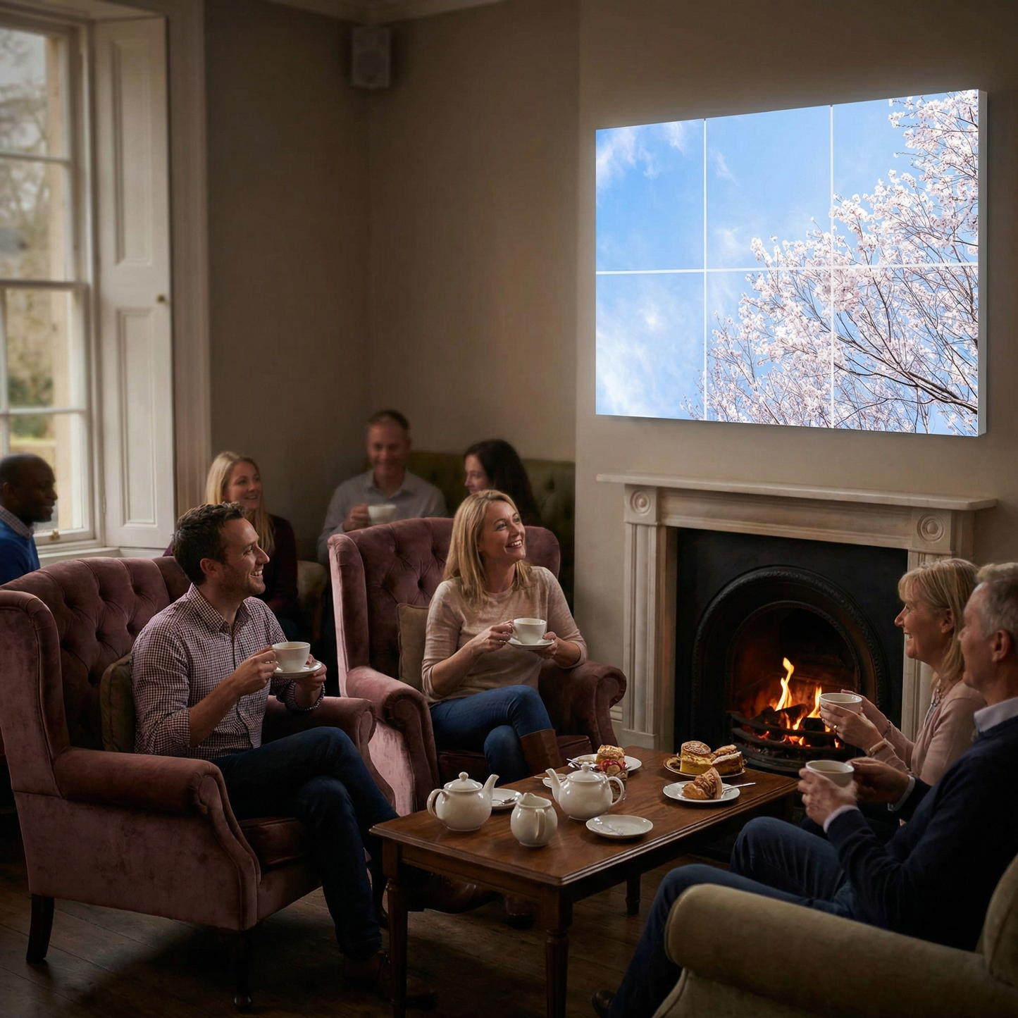 Pack 6 Dalles LED 60x60cm - Plafond Visuel - Éclairage en Trompe-l'œil - "Nuances Roses"