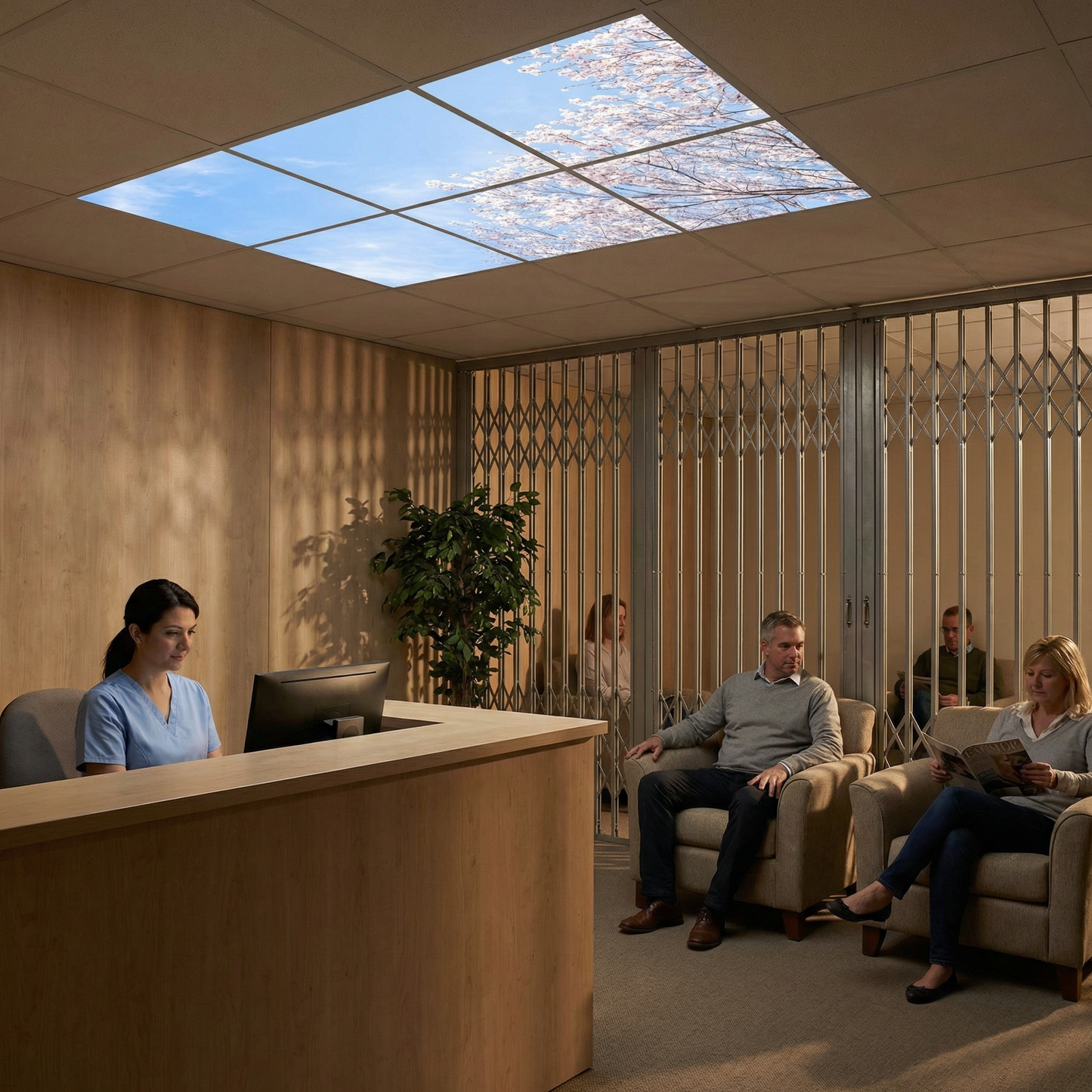 Pack 6 Dalles LED 60x60cm - Plafond Visuel - Éclairage en Trompe-l'œil - "Nuances Roses"