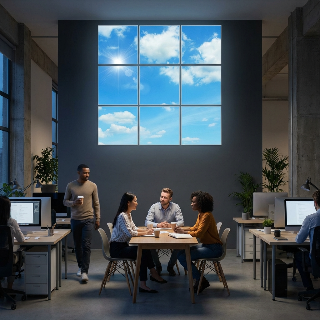 Pack 9 Dalles LED 60x60cm - Verrière Intégrale - Éclairage en Trompe-l'œil - "Ciel Lumineux"