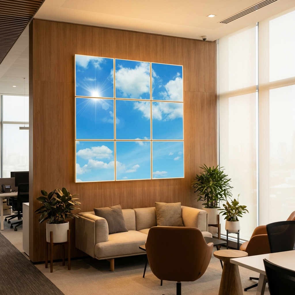 Pack 9 Dalles LED 60x60cm - Verrière Intégrale - Éclairage en Trompe-l'œil - "Ciel Lumineux"