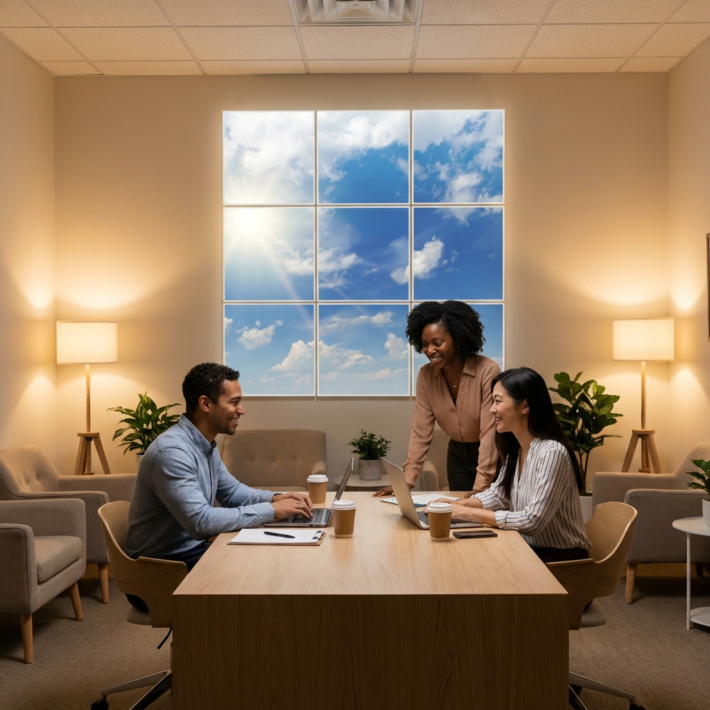 Pack 9 Dalles LED 60x60cm - Verrière Intégrale - Éclairage en Trompe-l'œil - "Ciel Très Nuageux"