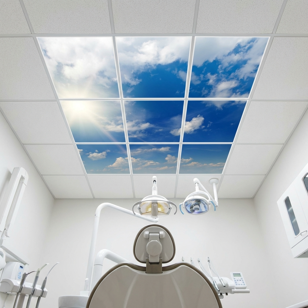 Pack 9 Dalles LED 60x60cm - Verrière Intégrale - Éclairage en Trompe-l'œil - "Ciel Très Nuageux"