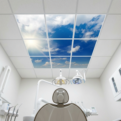 Pack 9 Dalles LED 60x60cm - Verrière Intégrale - Éclairage en Trompe-l'œil - "Ciel Très Nuageux"