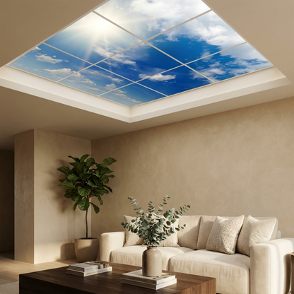Pack 9 Dalles LED 60x60cm - Verrière Intégrale - Éclairage en Trompe-l'œil - "Ciel Très Nuageux"