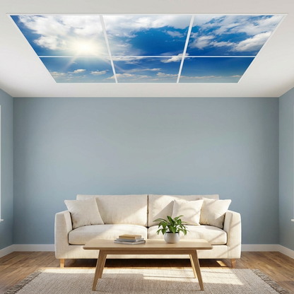 Pack 6 Dalles LED 60x60cm - Plafond Visuel - Éclairage en Trompe-l'œil - "Ciel Très Nuageux"