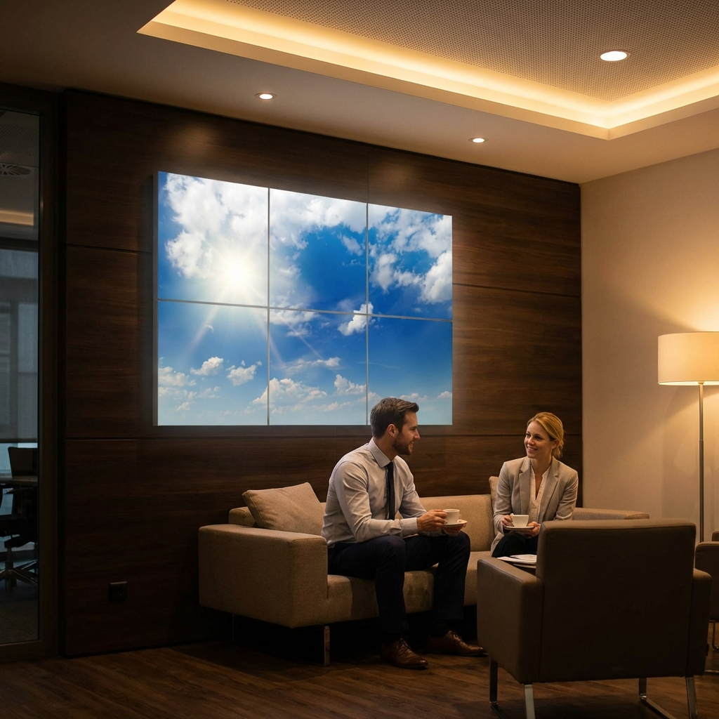 Pack 6 Dalles LED 60x60cm - Plafond Visuel - Éclairage en Trompe-l'œil - "Ciel Très Nuageux"