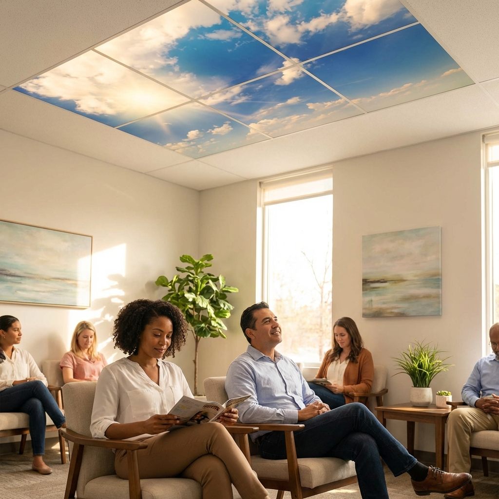 Pack 6 Dalles LED 60x60cm - Plafond Visuel - Éclairage en Trompe-l'œil - "Ciel Très Nuageux"