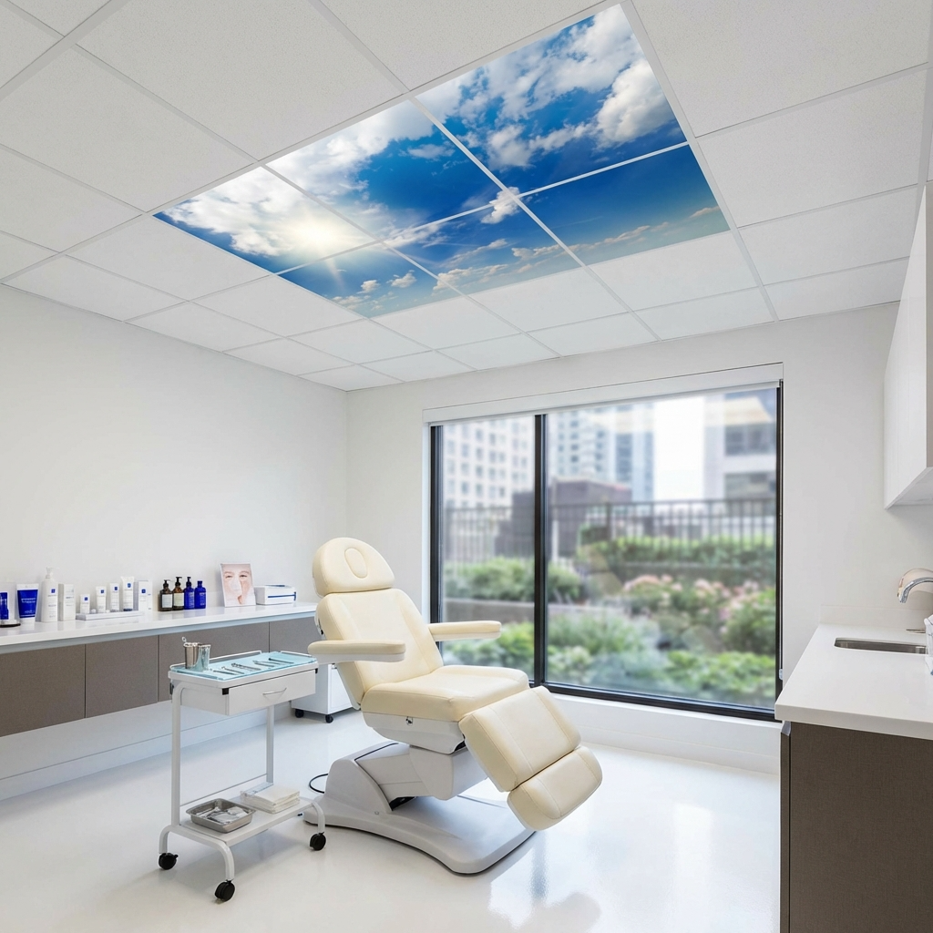 Pack 6 Dalles LED 60x60cm - Plafond Visuel - Éclairage en Trompe-l'œil - "Ciel Très Nuageux"