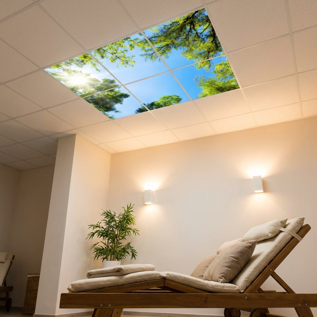 SunshinePanel Pack 6 Dalles LED Myst�re Forestier 60�60 cm - 2,16 m� Verri�re LED, vue detail