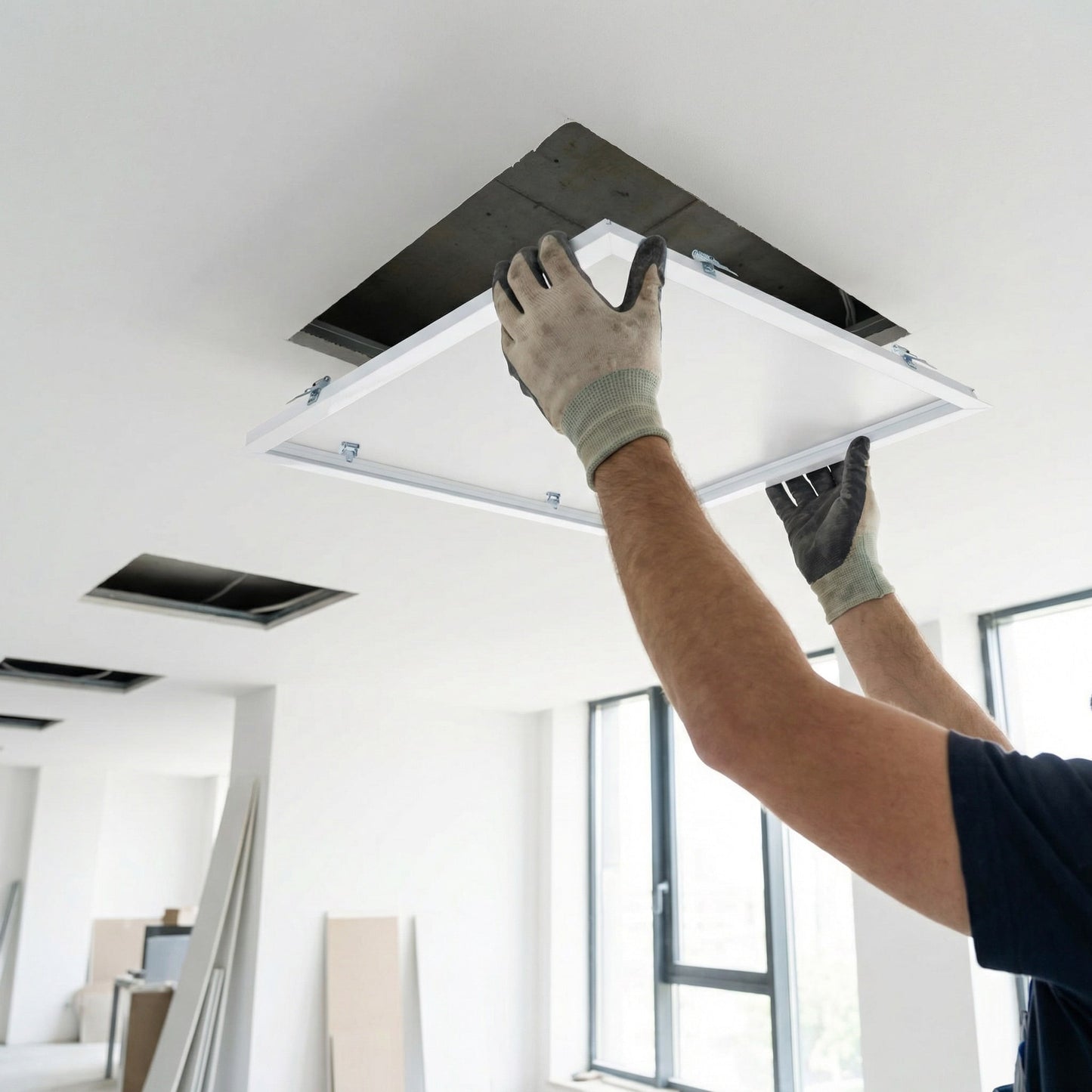 SunshinePanel Kit en Saillie Dalle LED 60�60 cm - Cadre Aluminium Blanc RAL 9016, dimensions et gabarit