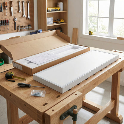 SunshinePanel Kit Fixation Saillie Dalle LED 120�60 cm - Cadre Aluminium Blanc RAL 9016, dimensions et gabarit