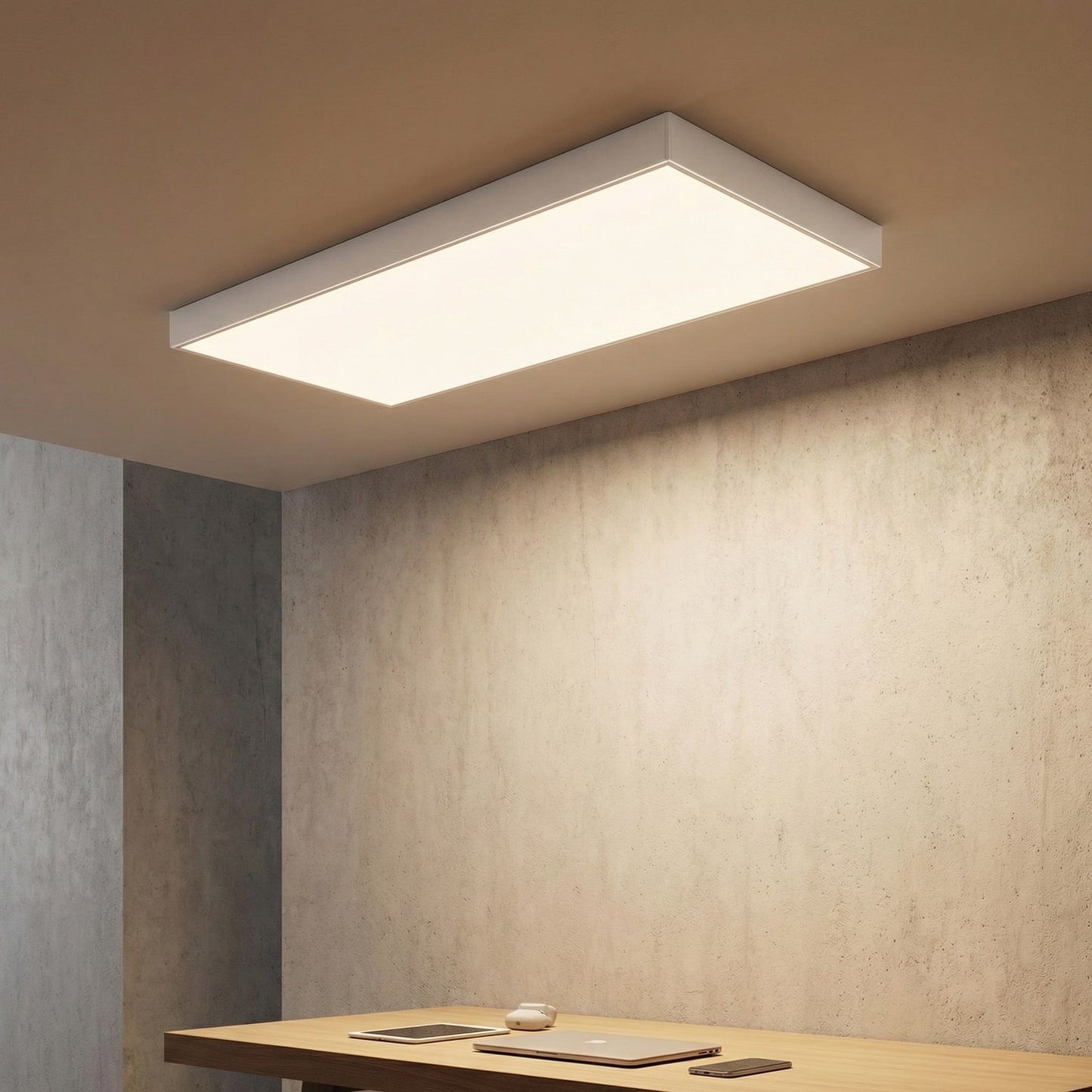 SunshinePanel Kit Fixation Saillie Dalle LED 120�60 cm - Cadre Aluminium Blanc RAL 9016, vue arriere et connectique