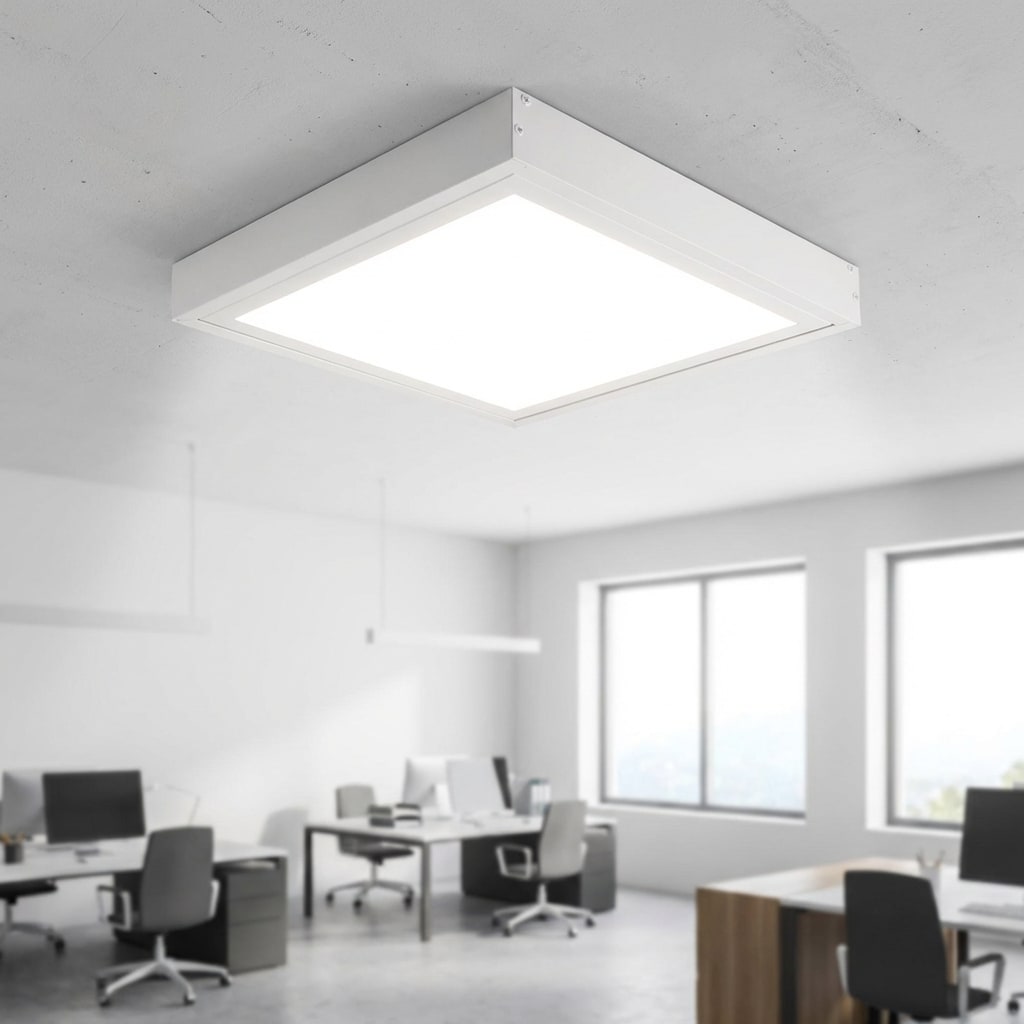 SunshinePanel Kit Fixation Saillie Dalle LED 60�60 cm - Cadre Aluminium Blanc RAL 9016, installation en faux plafond