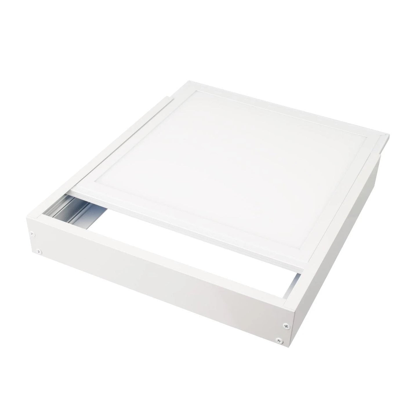 SunshinePanel Kit Fixation Saillie Dalle LED 60�60 cm - Cadre Aluminium Blanc RAL 9016, vue arriere et connectique