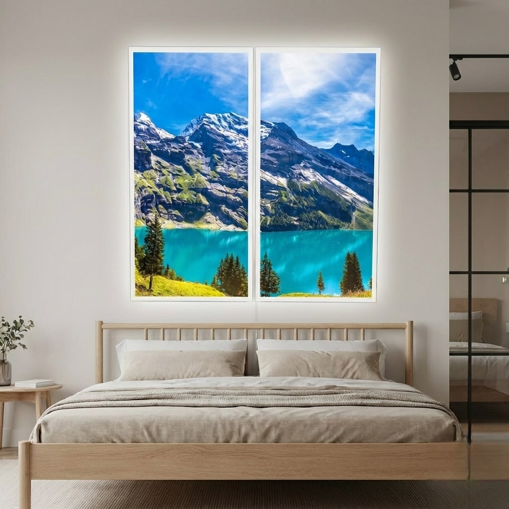 SunshinePanel Pack 2 Dalles LED Lac et Sommets 120�60 cm - 1,44 m� Panoramique, effet lumineux ambiance