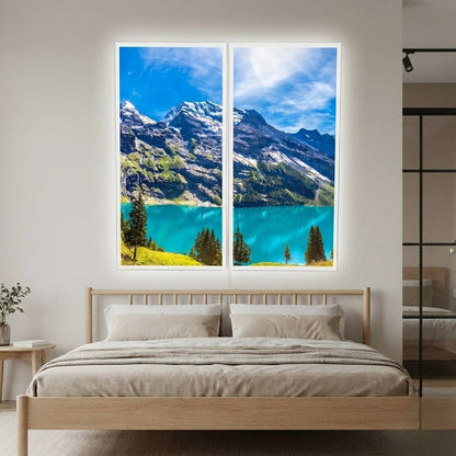 SunshinePanel Pack 2 Dalles LED Lac et Sommets 120�60 cm - 1,44 m� Panoramique, effet lumineux ambiance