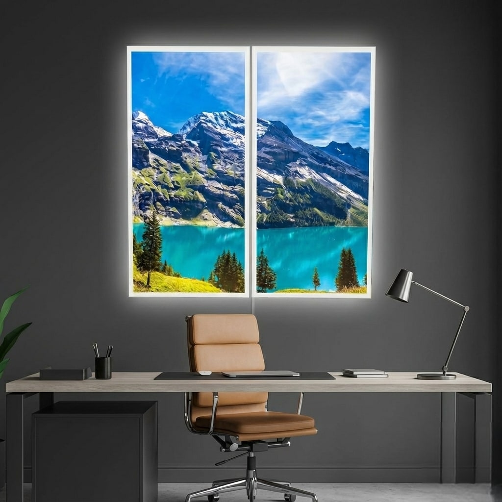 SunshinePanel Pack 2 Dalles LED Lac et Sommets 120�60 cm - 1,44 m� Panoramique, installation en faux plafond