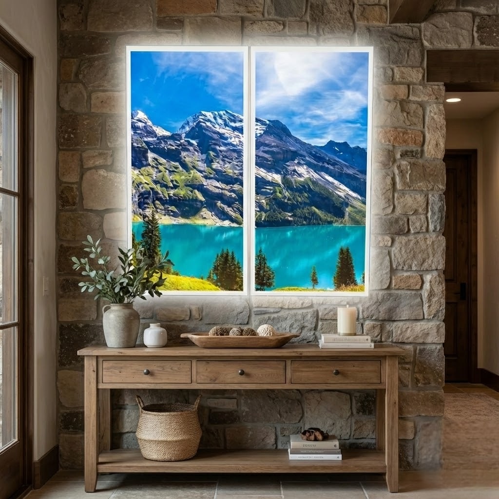 SunshinePanel Pack 2 Dalles LED Lac et Sommets 120�60 cm - 1,44 m� Panoramique, rendu pack vue ensemble