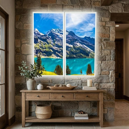 SunshinePanel Pack 2 Dalles LED Lac et Sommets 120�60 cm - 1,44 m� Panoramique, rendu pack vue ensemble