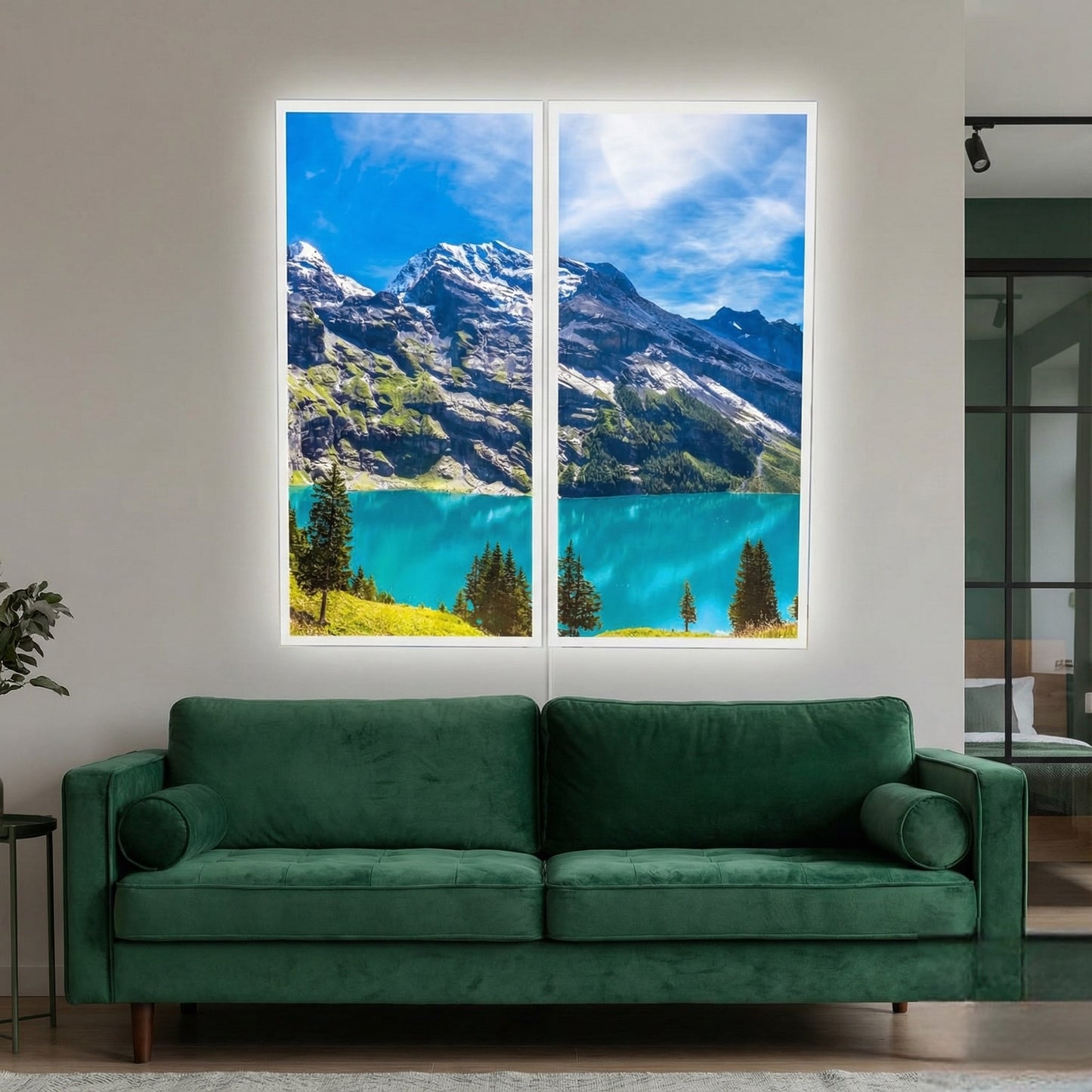 SunshinePanel Pack 2 Dalles LED Lac et Sommets 120�60 cm - 1,44 m� Panoramique, dalle LED imprim�e SunshinePanel