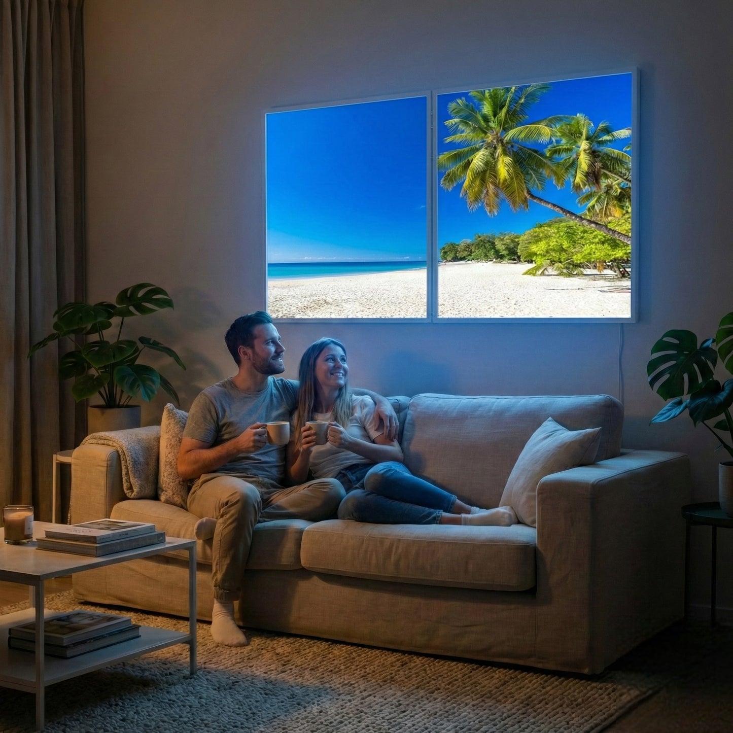 SunshinePanel Pack 2 Dalles LED R�ve de Plage 120�60 cm - 1,44 m� Panoramique, effet lumineux ambiance