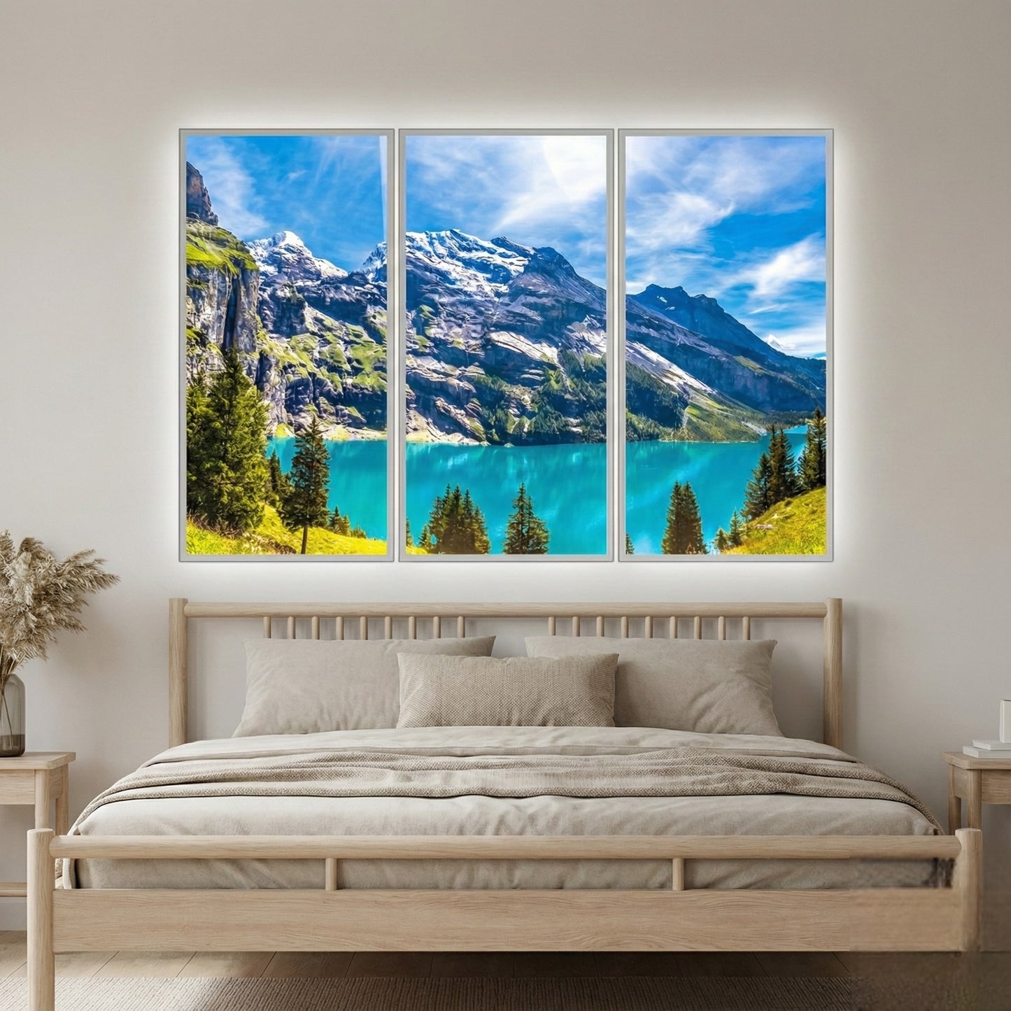 SunshinePanel Pack 3 Dalles LED Lac et Sommets 120�60 cm - 2,16 m� Panoramique, effet lumineux ambiance